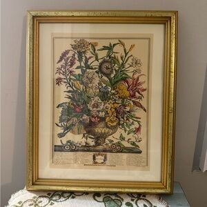 Vintage Framed Robert Furber Floral Bouquet Print in September
